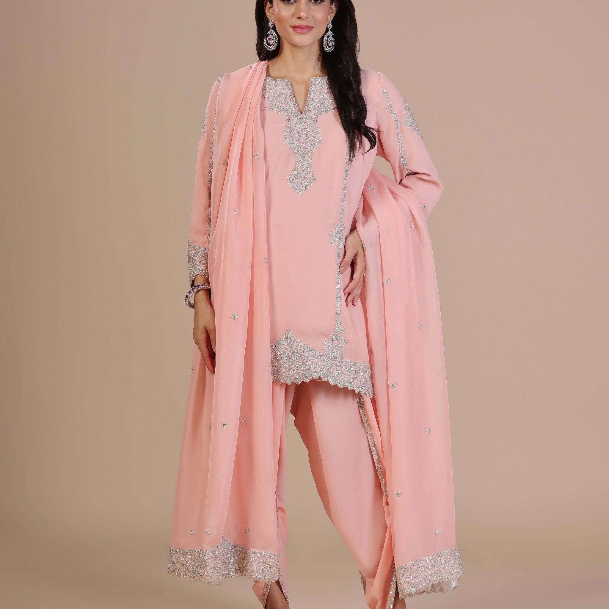 Peach pink kurta with tulip pants