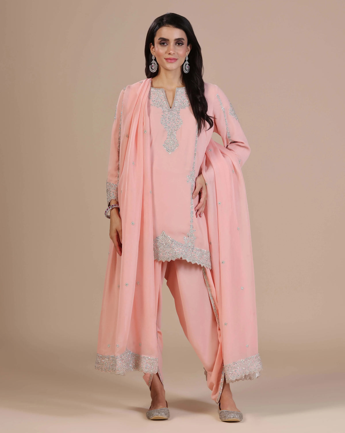 Peach Pink Kurta With Tulip Pants