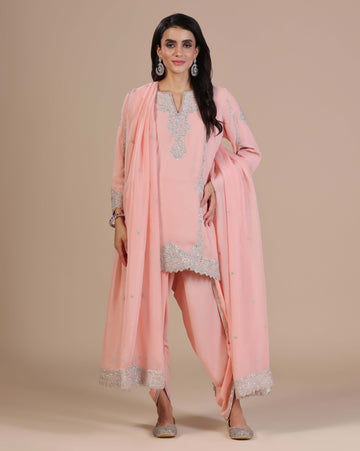 Peach pink kurta with tulip pants