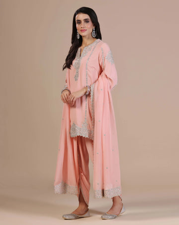 Peach pink kurta with tulip pants