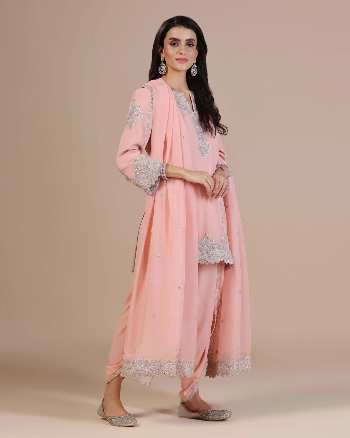 Peach Pink Kurta With Tulip Pants
