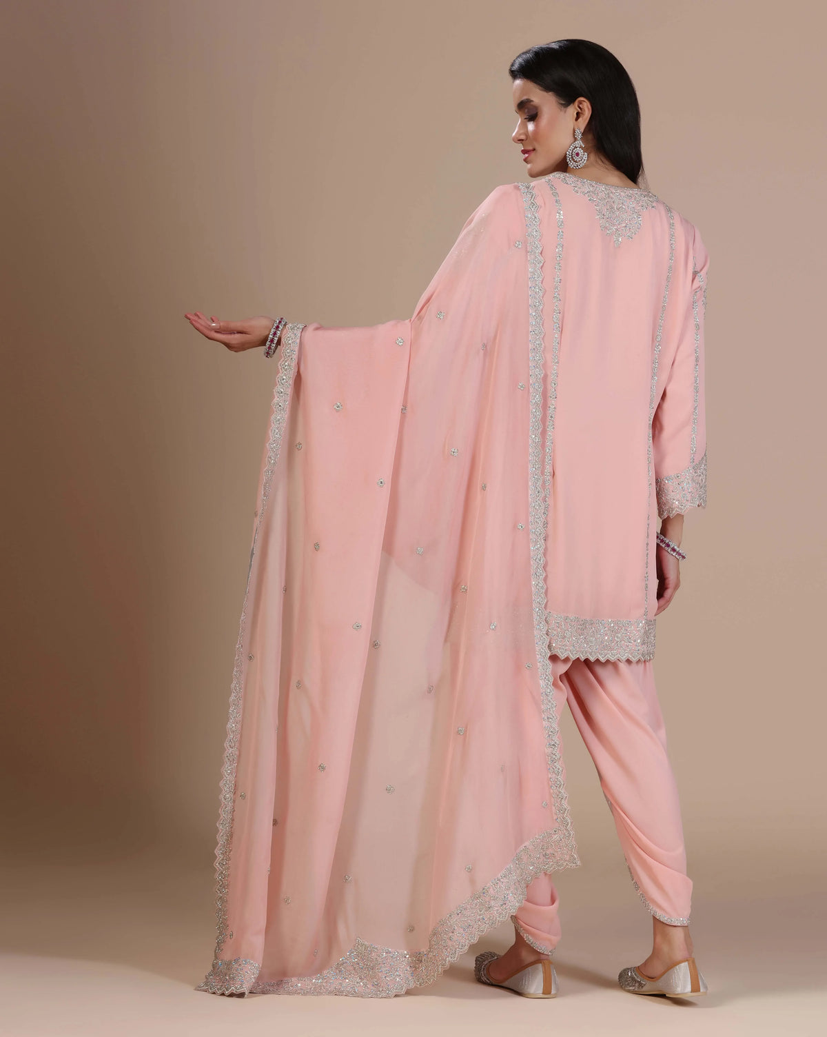 Peach Pink Kurta With Tulip Pants