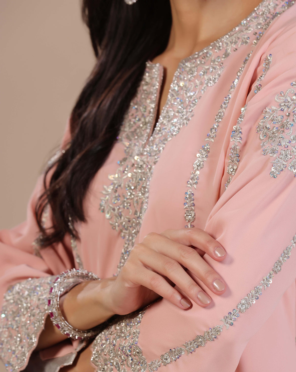Peach Pink Kurta With Tulip Pants