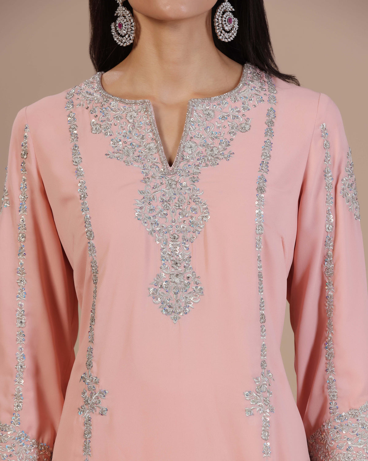 Peach Pink Kurta With Tulip Pants