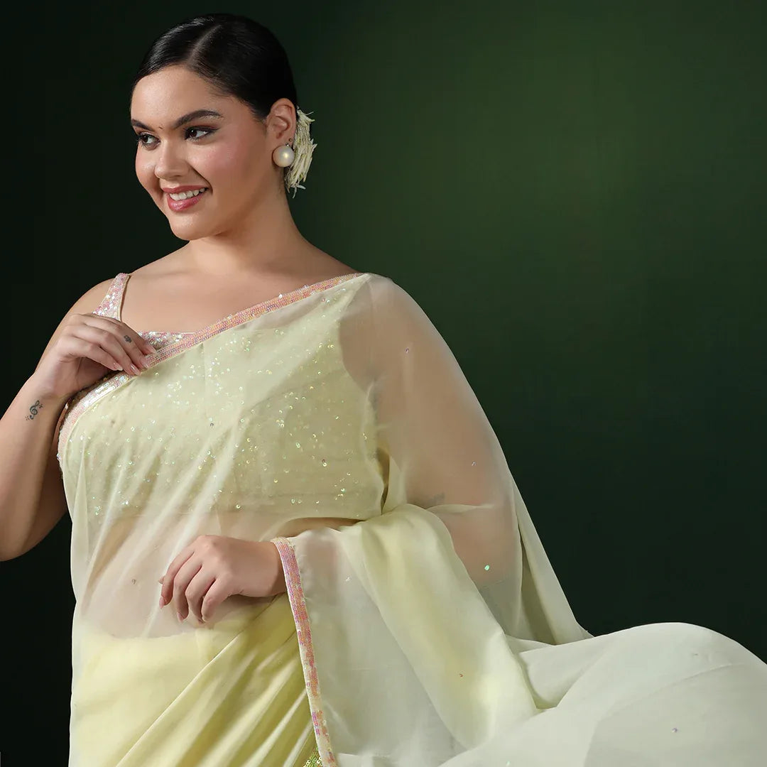 Yellow Sequins Border Saree