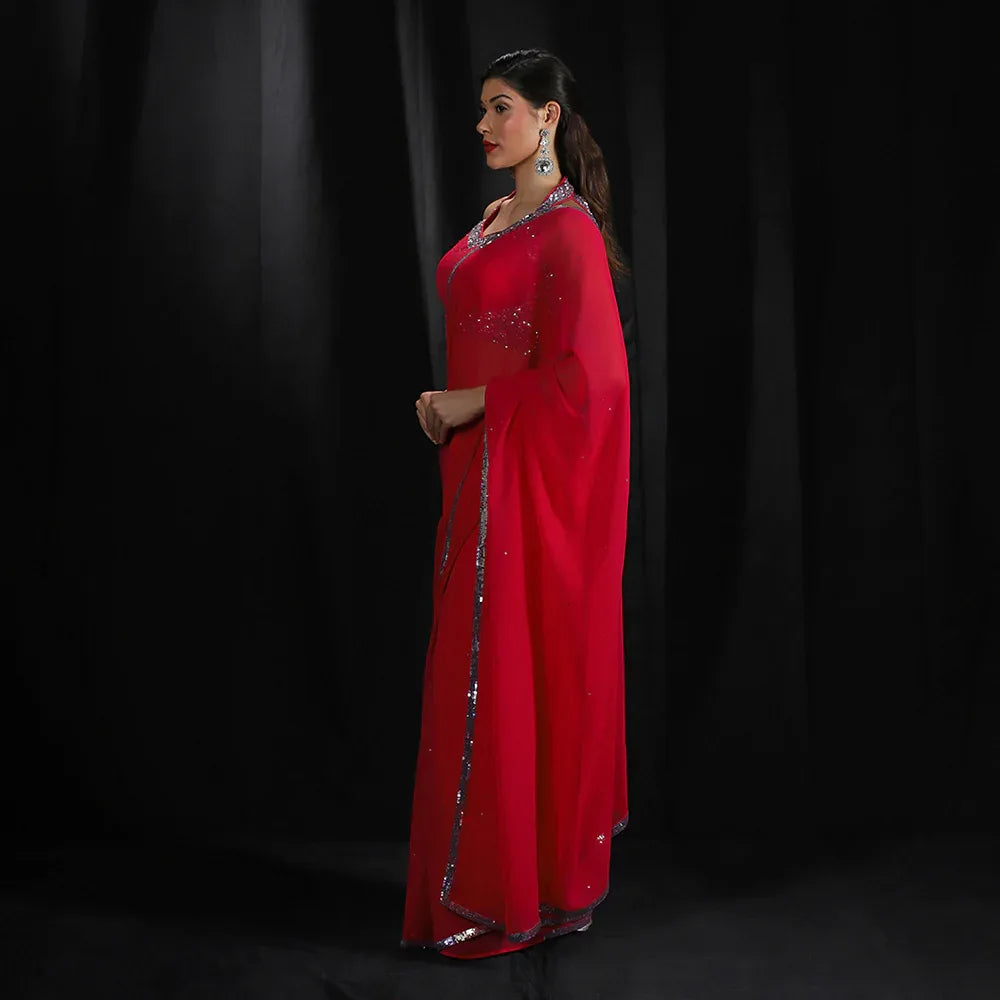 Fuchsia Pink Sequins Border Saree