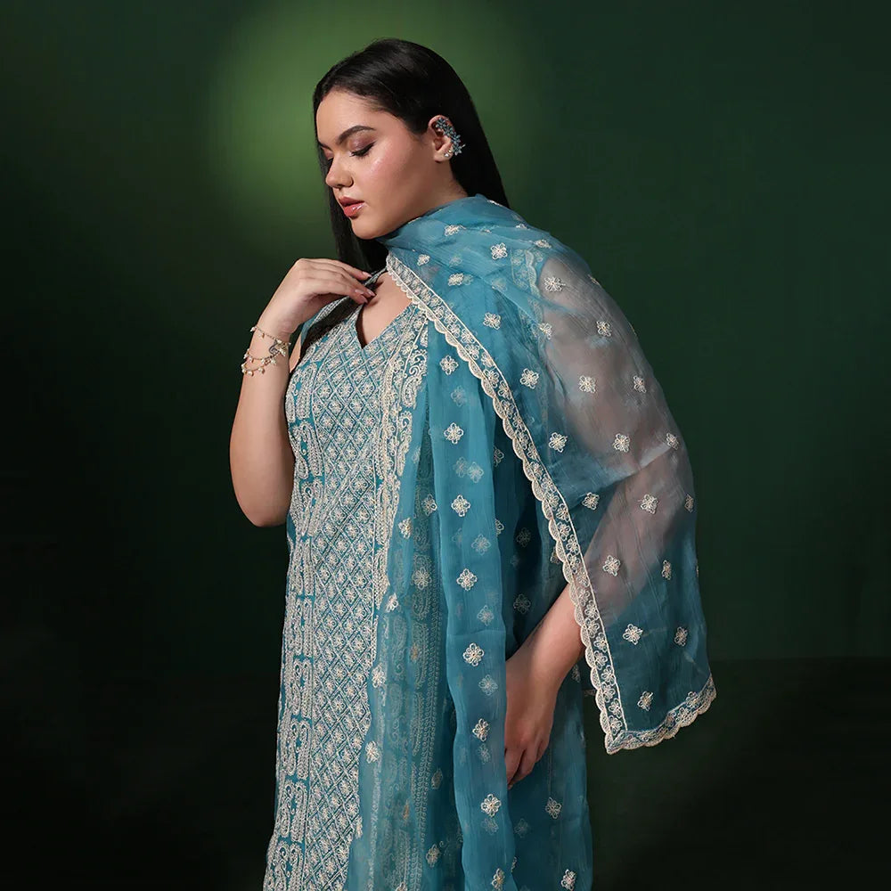 Chiffon Thread Embroidered Unstitched Suit