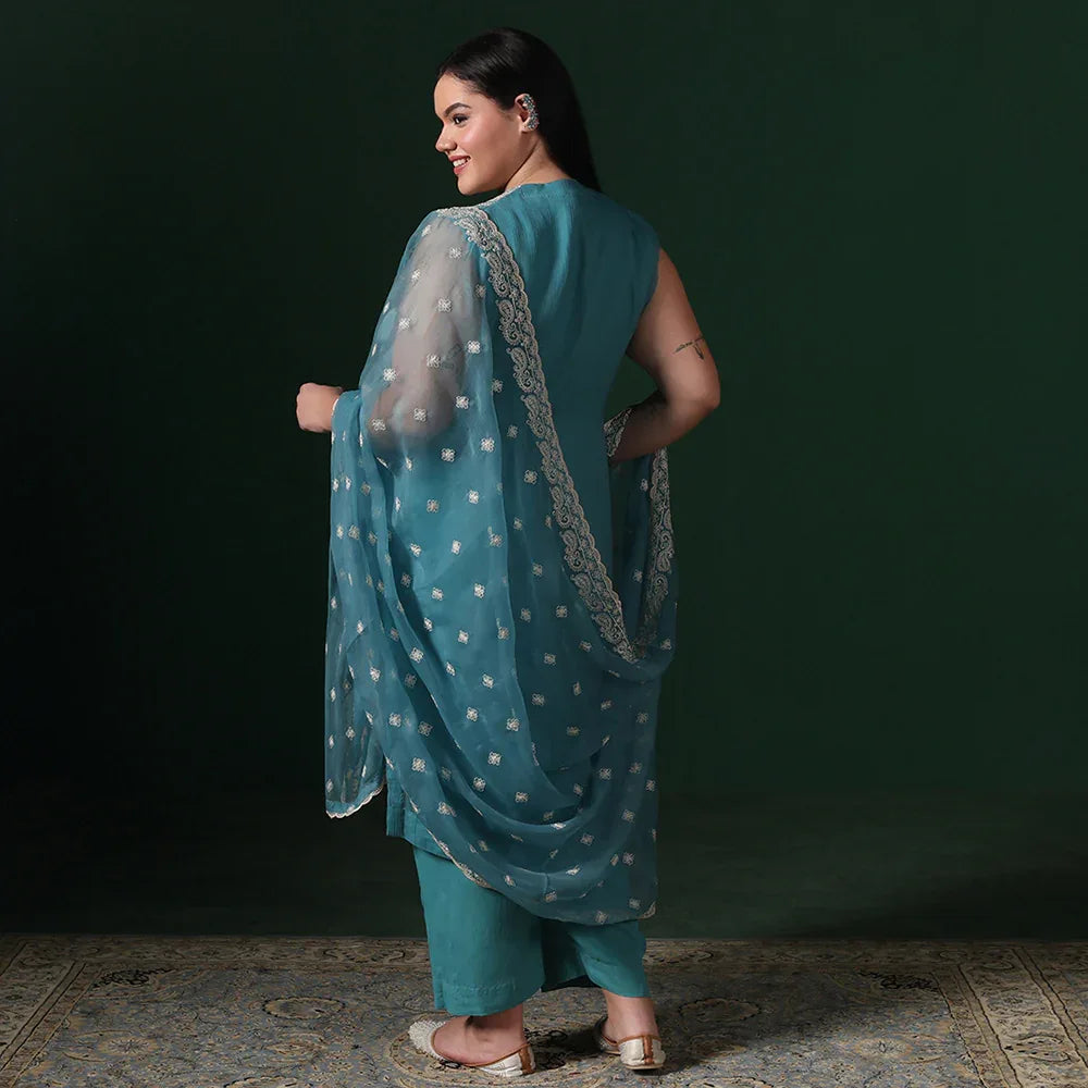 Chiffon Thread Embroidered Unstitched Suit