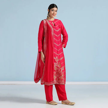 Red banarasi unstitched suit
