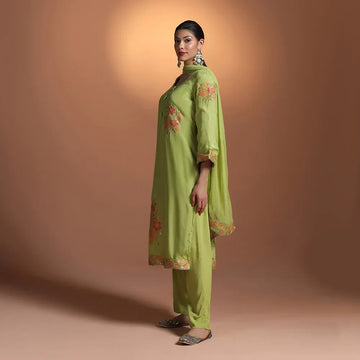 Green banarasi unstitched suit