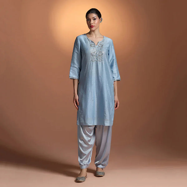 Blue Chanderi Mukesh Work Kurta Set