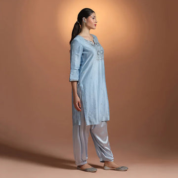 Blue chandari mukesh work kurta set