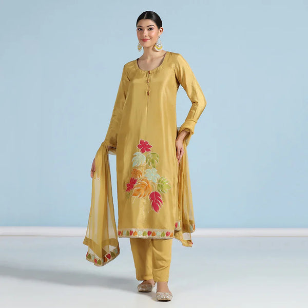 Yellow Banarasi Unstitched Suit