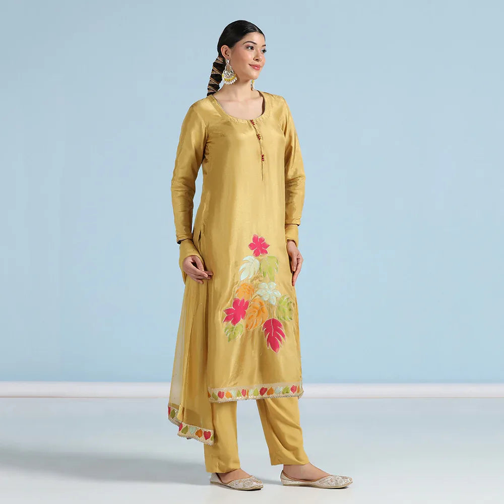 Yellow Banarasi Unstitched Suit