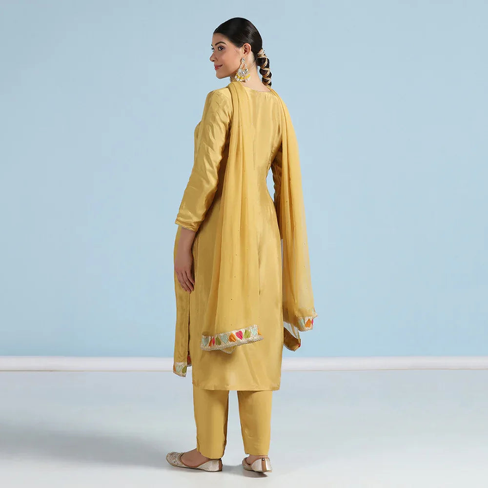 Yellow Banarasi Unstitched Suit