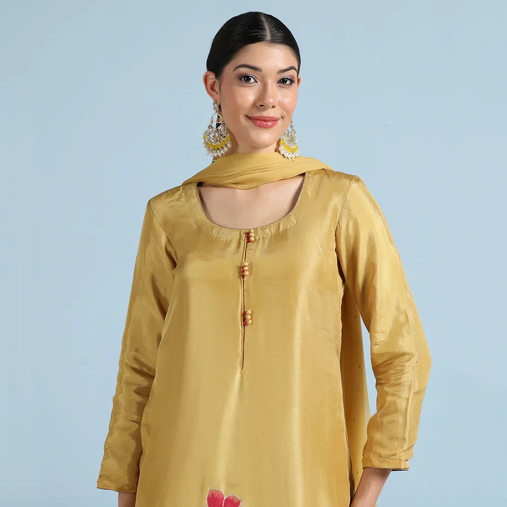 Yellow Banarasi Unstitched Suit