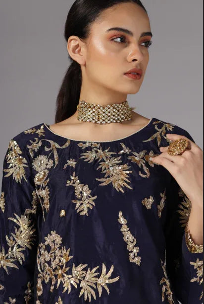 Blue Gold Zari Kurta Set